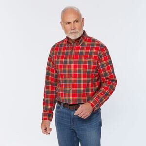 Duluth Trading Co. Men's Free Swingin' Flannel Relaxed Fit Shirt Red Plaid Large
